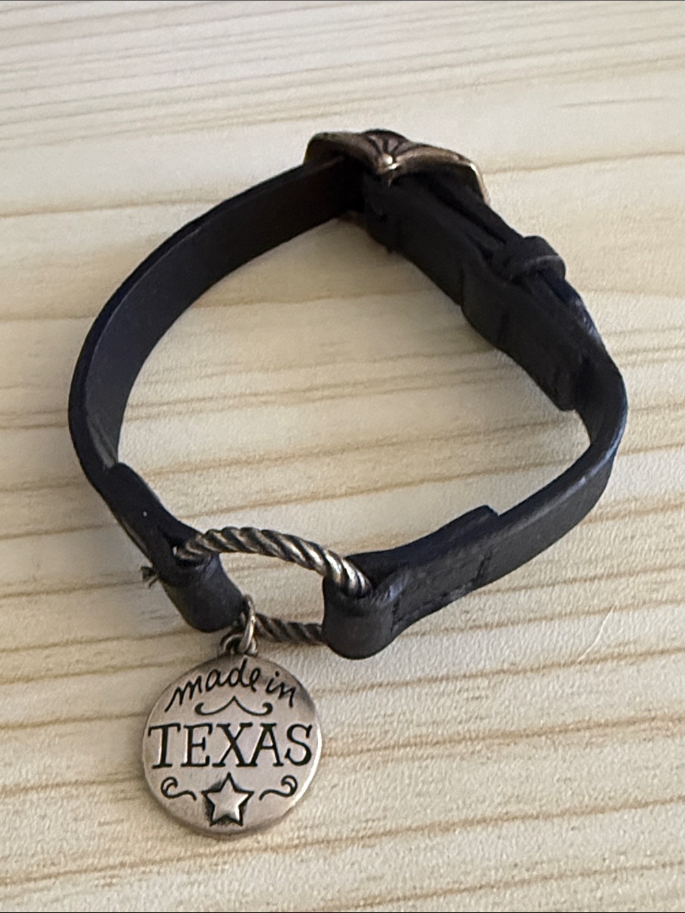Avery Black Leather Bracelet with silver sterling 'Made in Texas' Charm